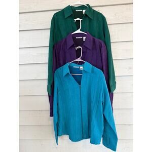 Rebecca Malone Blouse Bundle XL Faux Suede Zip Front Tops Green Purple Blue